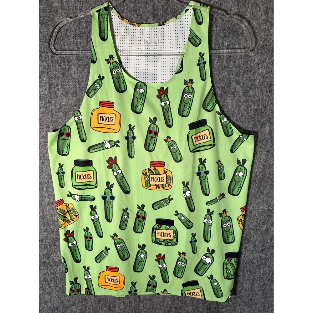 ChicknLegs Mens Pickle Print Running Singlet Mesh Tank Top Green Size Large